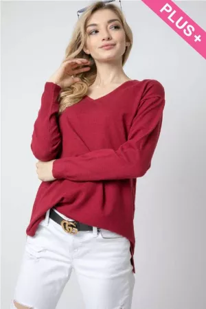 wholesale clothing plus solid soft v neck cozy long sleeve sweater davi & dani