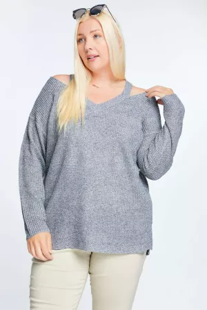 wholesale clothing cold shoulder loose fit knit longline sweater davi & dani