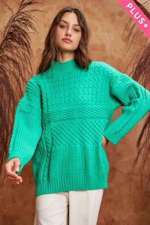 wholesale clothing plus cable patchwork mock neck pullover sweater davi & dani