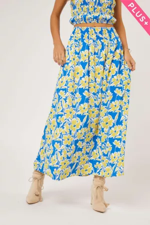 wholesale clothing plus floral printed smocked waist midi skirt davi & dani
