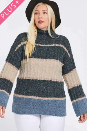 wholesale clothing plus color block mock neck long sleeve sweater davi & dani