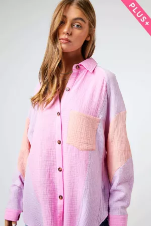 wholesale clothing plus color block drop shoulder button front shirt davi & dani