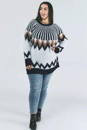 wholesale clothing plus printed round neck long sleeve sweater davi & dani