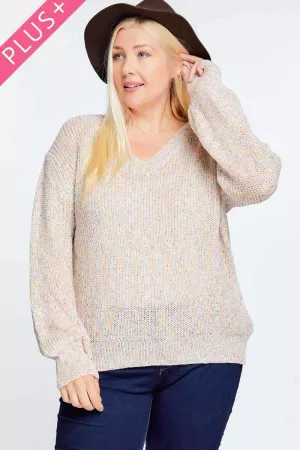 wholesale clothing plus solid v neck long sleeve sweater knit top davi & dani