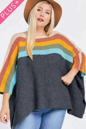 wholesale clothing plus color block loose fit sweater knit poncho davi & dani