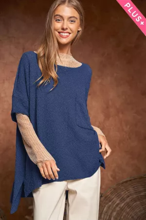 wholesale clothing plus solid round neck short sleeve loose sweater davi & dani