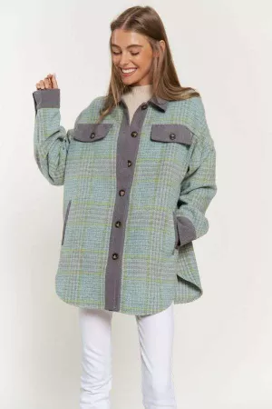 wholesale clothing multi plaid corduroy contrast button down jacket davi & dani