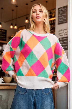 wholesale clothing multi color diamond pattern pullover sweater top davi & dani