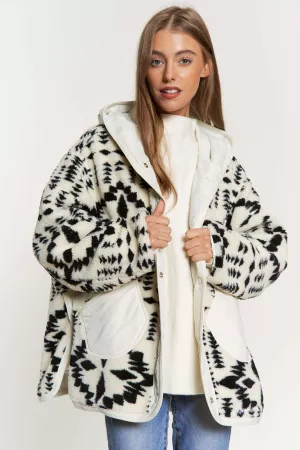 wholesale clothing faux teddy fur bold geo wind breaker hooded jacket davi & dani