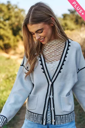 wholesale clothing plus rib detail button front sweater cardigan davi & dani