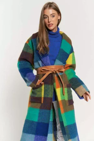 wholesale clothing fuzzy multi color block checker waist belt coat davi & dani