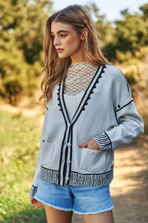 wholesale clothing printed rib detail button front sweater cardigan davi & dani