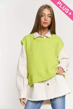 wholesale clothing plus solid round neck sleeveless knit vest sweater davi & dani