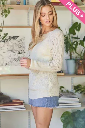 wholesale clothing plus solid round neck textured sleeve knit sweater davi & dani
