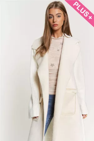 wholesale clothing plus sweater back detail shimmer faux fur jacket davi & dani