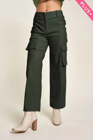 wholesale clothing plus flap pockets side straight wide cargo pants davi & dani
