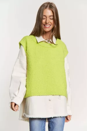 wholesale clothing solid round neck sleeveless knit vest top sweater davi & dani