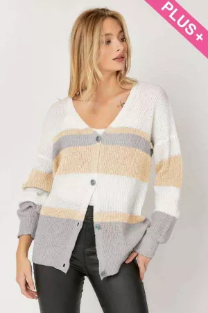 wholesale clothing plus stripe button down loose fit knit cardigan davi & dani