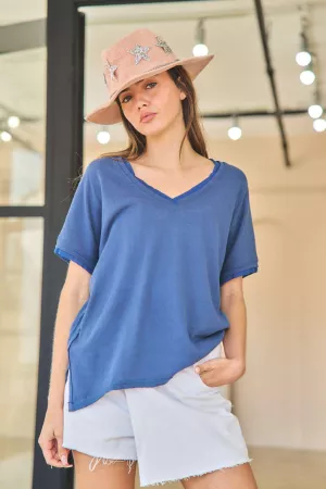 wholesale clothing solid v neck short sleeve pullover top davi & dani