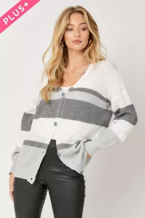 wholesale clothing plus stripe button down loose fit knit cardigan davi & dani