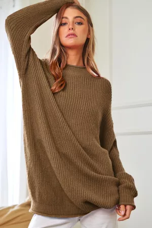 wholesale clothing solid mock neck long sleeve loose fit knit sweater davi & dani