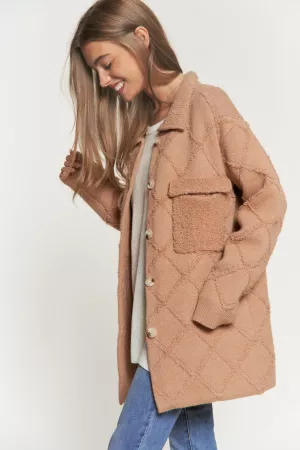 wholesale clothing rhombus textured button front soft knit jacket davi & dani