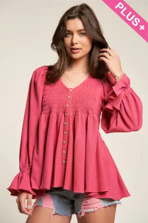 wholesale clothing plus textured knit  long sleeves swingy top davi & dani