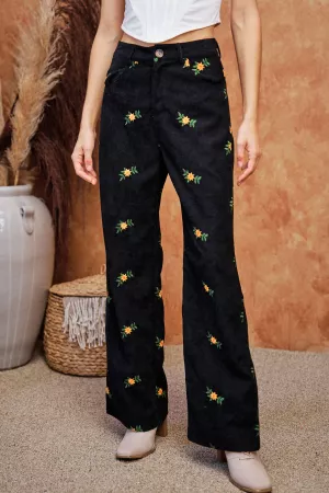 wholesale clothing floral printed wide leg bottom long pants davi & dani