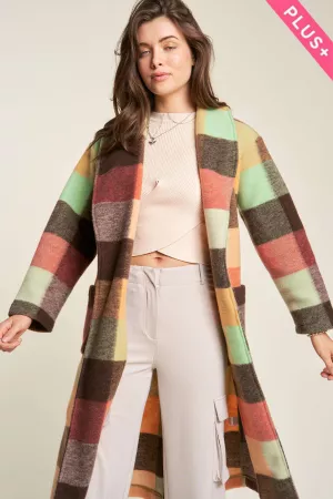 wholesale clothing plus fuzzy multi color block checker waist coat davi & dani