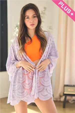 wholesale clothing plus crochet loose midi sleeve mesh kimono davi & dani