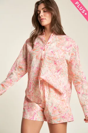 wholesale clothing plus pastel pattern button down long sleeve shirt davi & dani