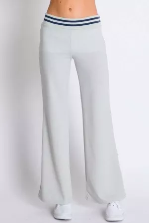wholesale clothing elastic stripe waistband wide leg pull up pants davi & dani
