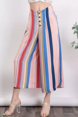 wholesale clothing vibrant bold stripe print cropped wide leg pants davi & dani