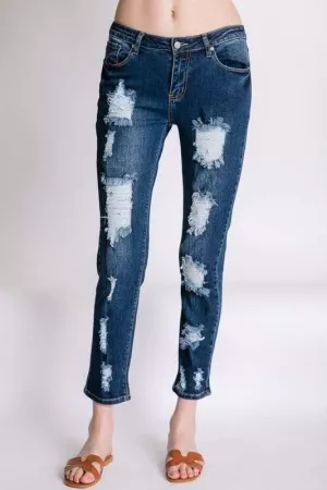 wholesale clothing washed distressed girlfriend jeans davi & dani