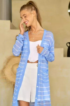 wholesale clothing stripe print knit longline maxi pockets cardigan davi & dani