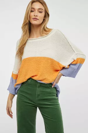wholesale clothing color block round neck long sleeve knit sweater davi & dani