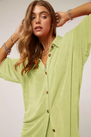 wholesale clothing shimmer knit relaxed fit button down shirt top davi & dani
