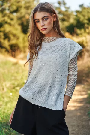 wholesale clothing rhinestones detail vest sleeveless knit sweater davi & dani