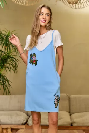 wholesale clothing floral embroidery detailed pinafore dress davi & dani