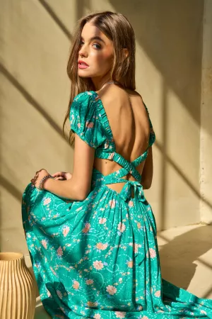 wholesale clothing floral printed smocked short sleeve maxi dress davi & dani