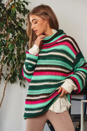 wholesale clothing stripe texture high neck drop shoulder sweater davi & dani