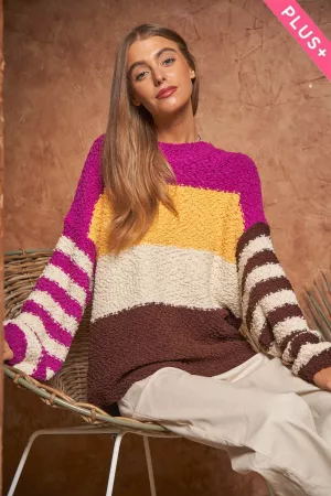 wholesale clothing plus stripe color block slouchy loose sweater top davi & dani