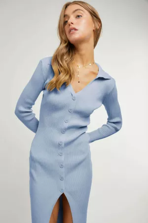 wholesale clothing solid button down v neck front slit midi dress davi & dani