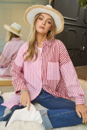 wholesale clothing multi color stripe mixed button front tunic shirt davi & dani