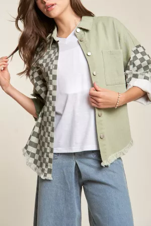 wholesale clothing checker denim mix match distressed hem shirt top davi & dani