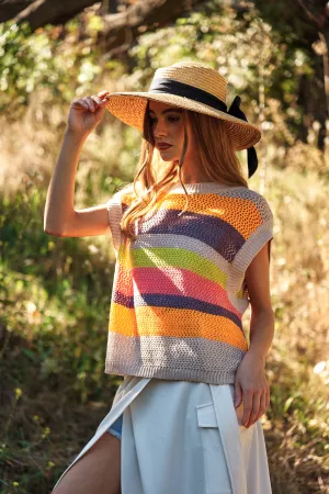 wholesale clothing crochet multi striped pullover knit sweater vest davi & dani