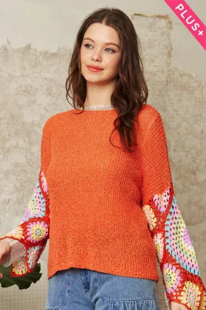 wholesale clothing plus crochet multi colored granny sleeve sweater davi & dani