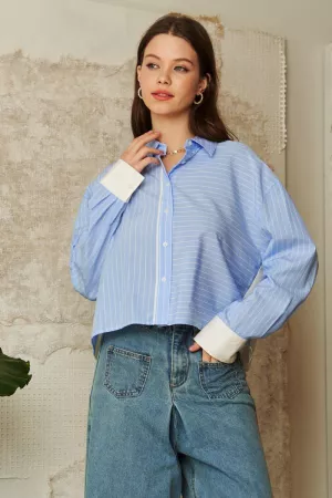 wholesale clothing mixed stripe combination button front shirt top davi & dani