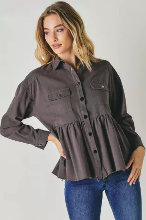 wholesale clothing snap closures down double bust pockets shirt top davi & dani
