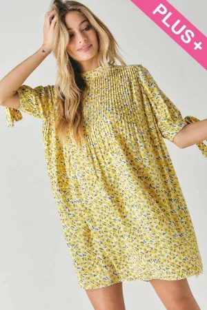 wholesale clothing plus size sunflower printed pleated mini dress davi & dani
